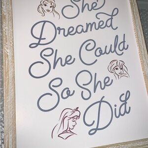 Disney Motivational Wall Art featuring beloved princesses. Tan & white.
